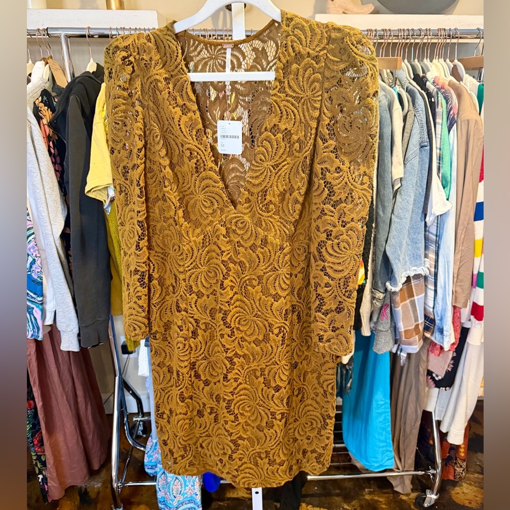NWT Free People Dana Bronze Lace Mini Dress - Picture 6 of 9